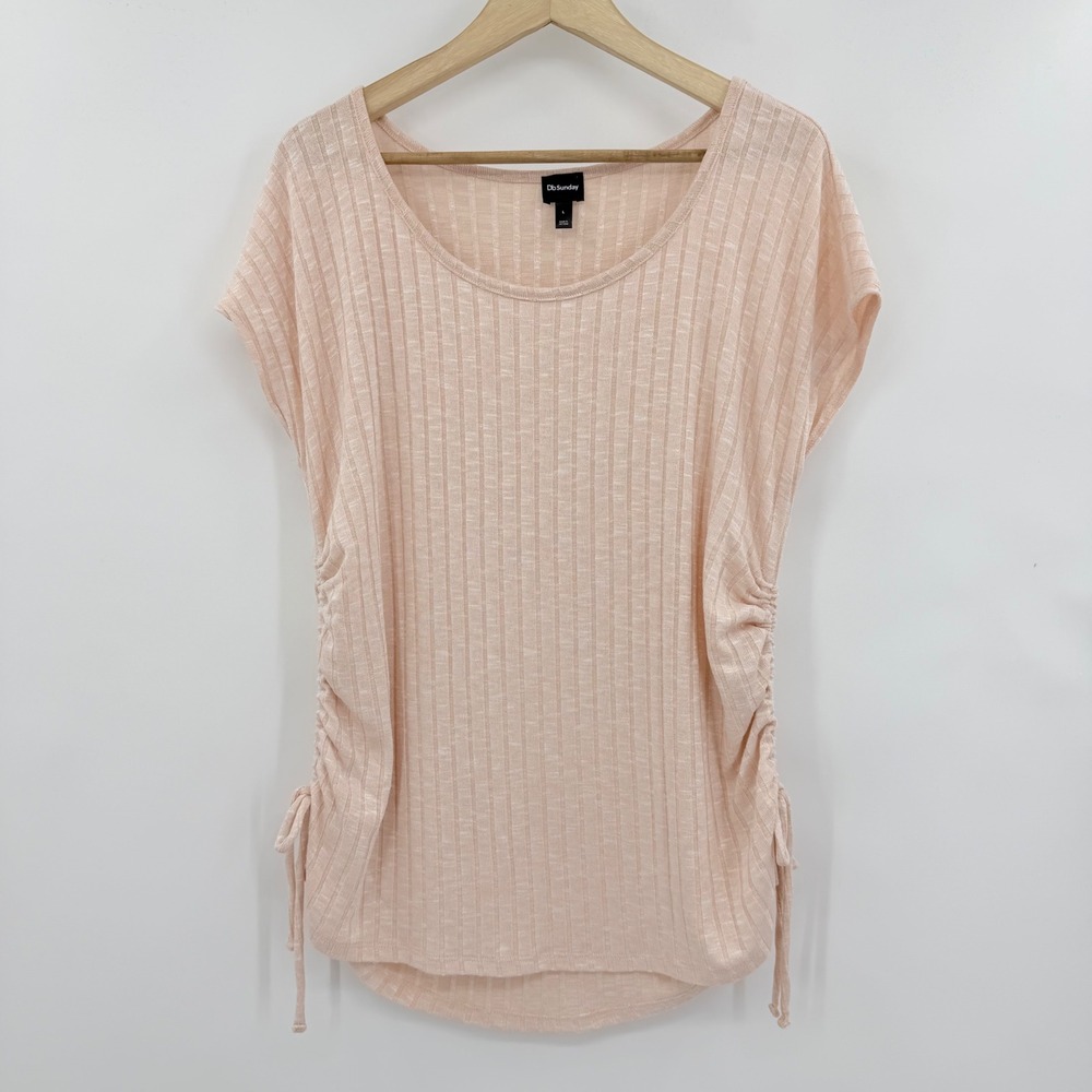 Db Sunday Ribbed Cinched Side Top Womens Large Peach Excellent Drawstring Scoop